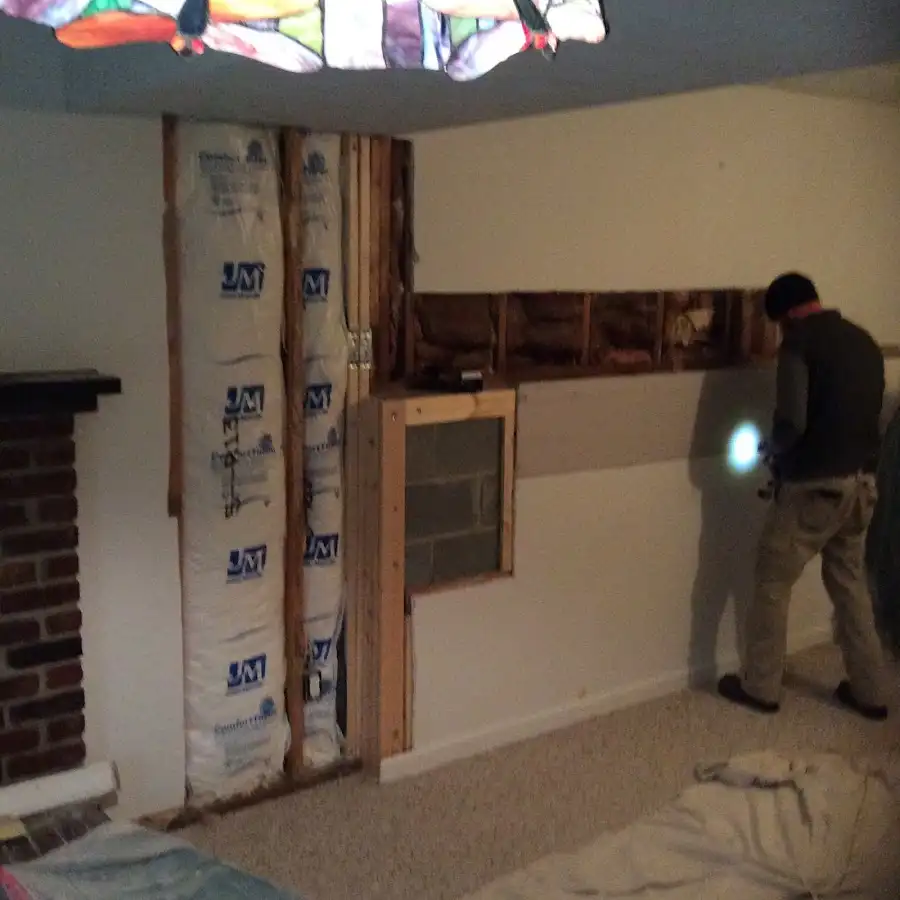 Restoration technician inspecting water damage in Monroe